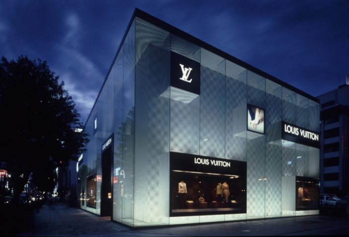 jun aoki's tokyo louis vuitton store features patterned façades