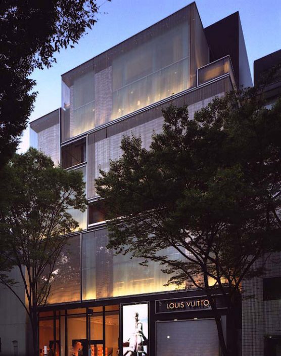 Louis Vuitton store Tokyo designed with perforated monogrammed facade